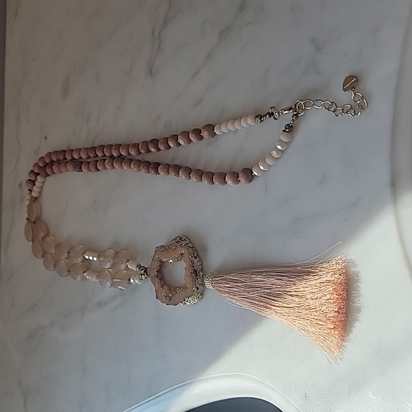 Anthropologie Jewelry - Anthropologie Nakamol Crystal Druzy Beaded Long Necklace Tassel
